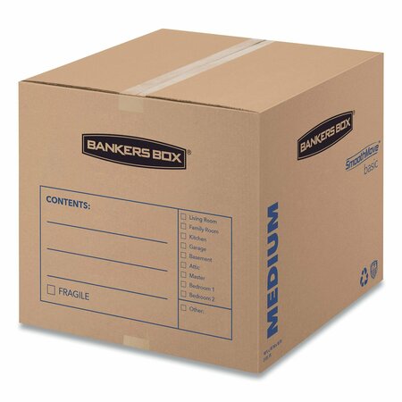 BANKERS BOX SmoothMove Basic Moving Boxes, Medium, Regular Slotted Container, 18x18x16, Brown Kraft/Blue, 20PK 7713901
